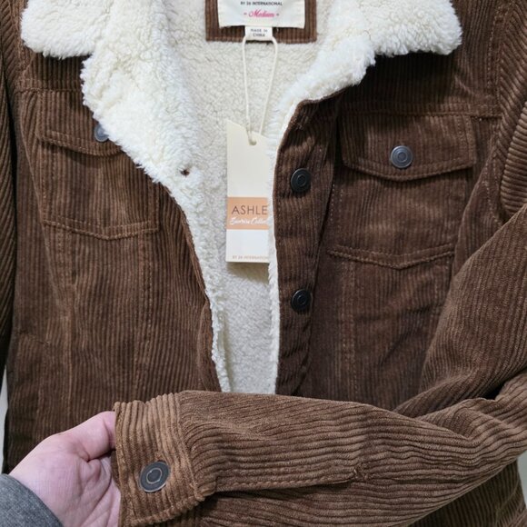 Ashley NWT M Brown Corduroy Jacket Sherpa Lined Fleece Trucker Coat Cozy - Picture 9 of 11